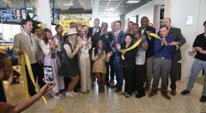 Simone Biles after the ribbon cutting at her IAH restaurant